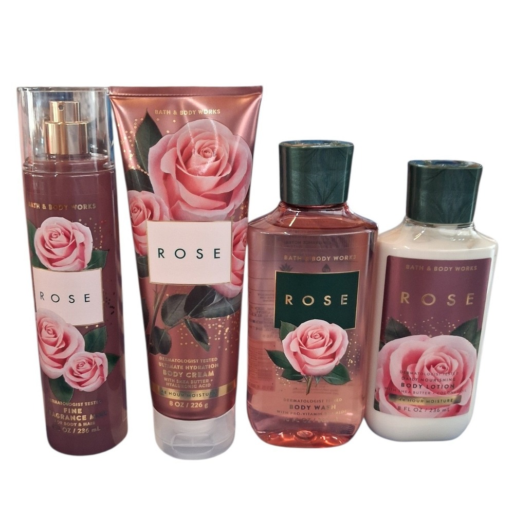 RARE Bath & Body Works Womens Romantic ROSE 4pcs set9 Full Size Bundle Feminine